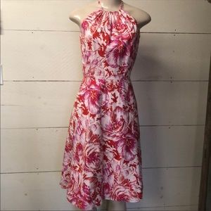 Ann Taylor Red Pink Floral Halter Dress